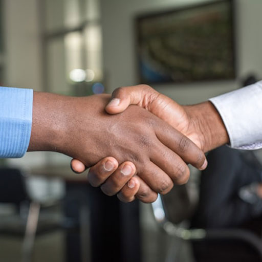 People shaking hands in office